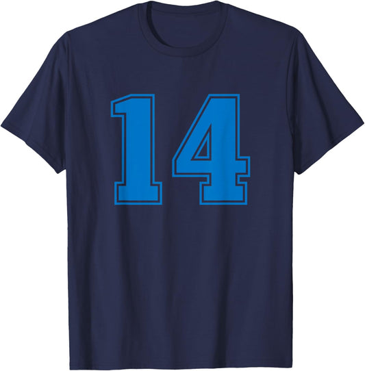 Blue Sports Team Number #14 T-Shirt - T-Shirt | Navy