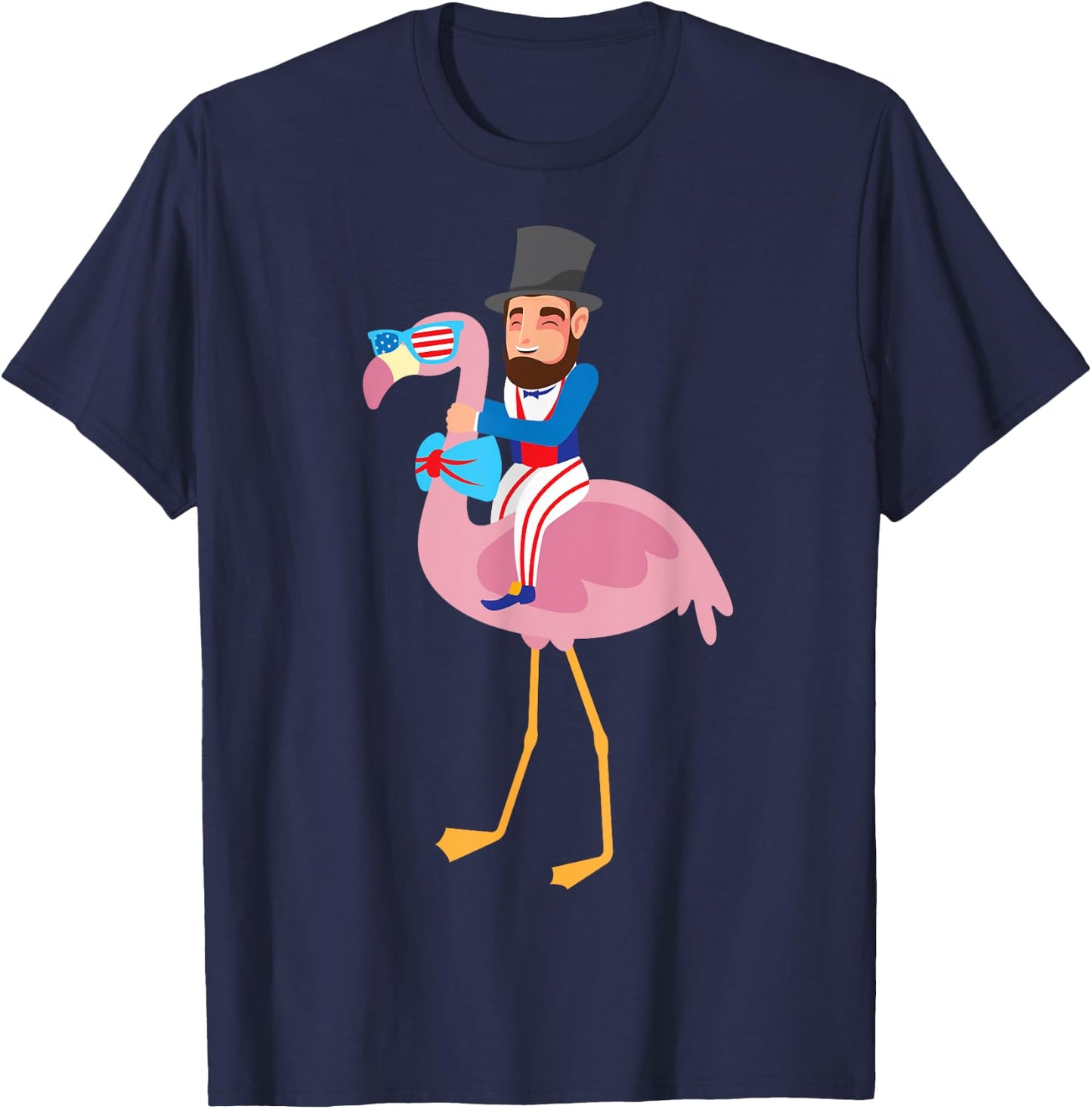Abraham Lincoln Flamingo 4th Of July American Flag Gift T-Shirt - T-Shirt | Navy