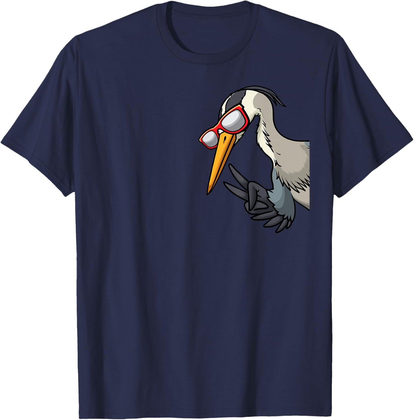 Great Blue Heron Bird With Sunglasses From Side Birder T-Shirt - T-Shirt | Navy