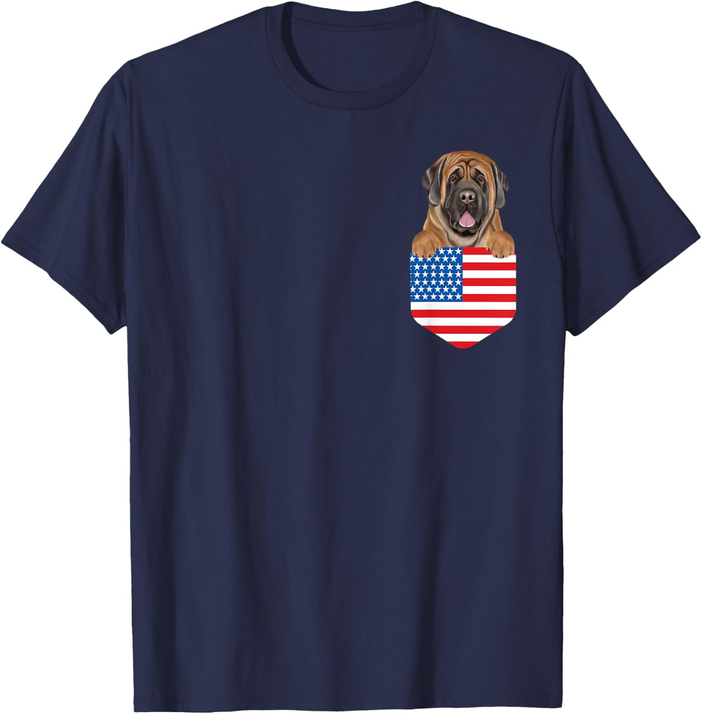 America Flag Mastiff Dog In Pocket T-Shirt - T-Shirt | Navy