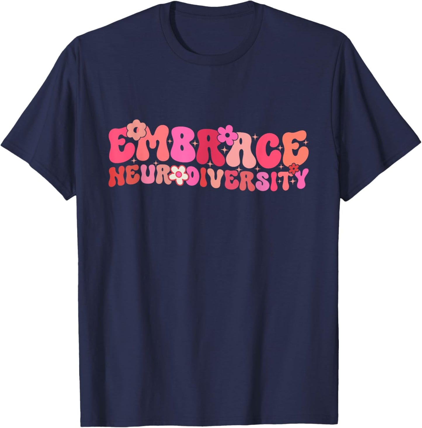 Groovy Embrace Neurodiversity ADHD Autism ASD Awareness T-Shirt - T-Shirt | Navy