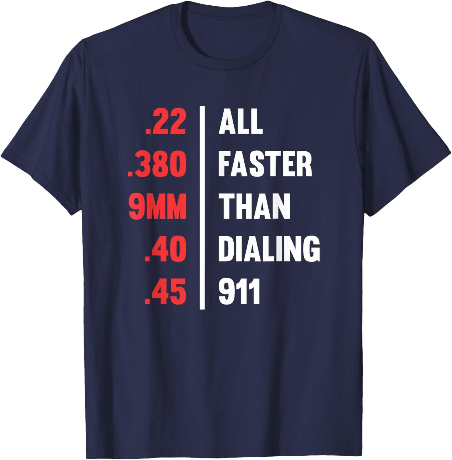 Bullets All Faster Than Dialing 911 .22 .380 9mm .45 T-Shirt - T-Shirt | Navy