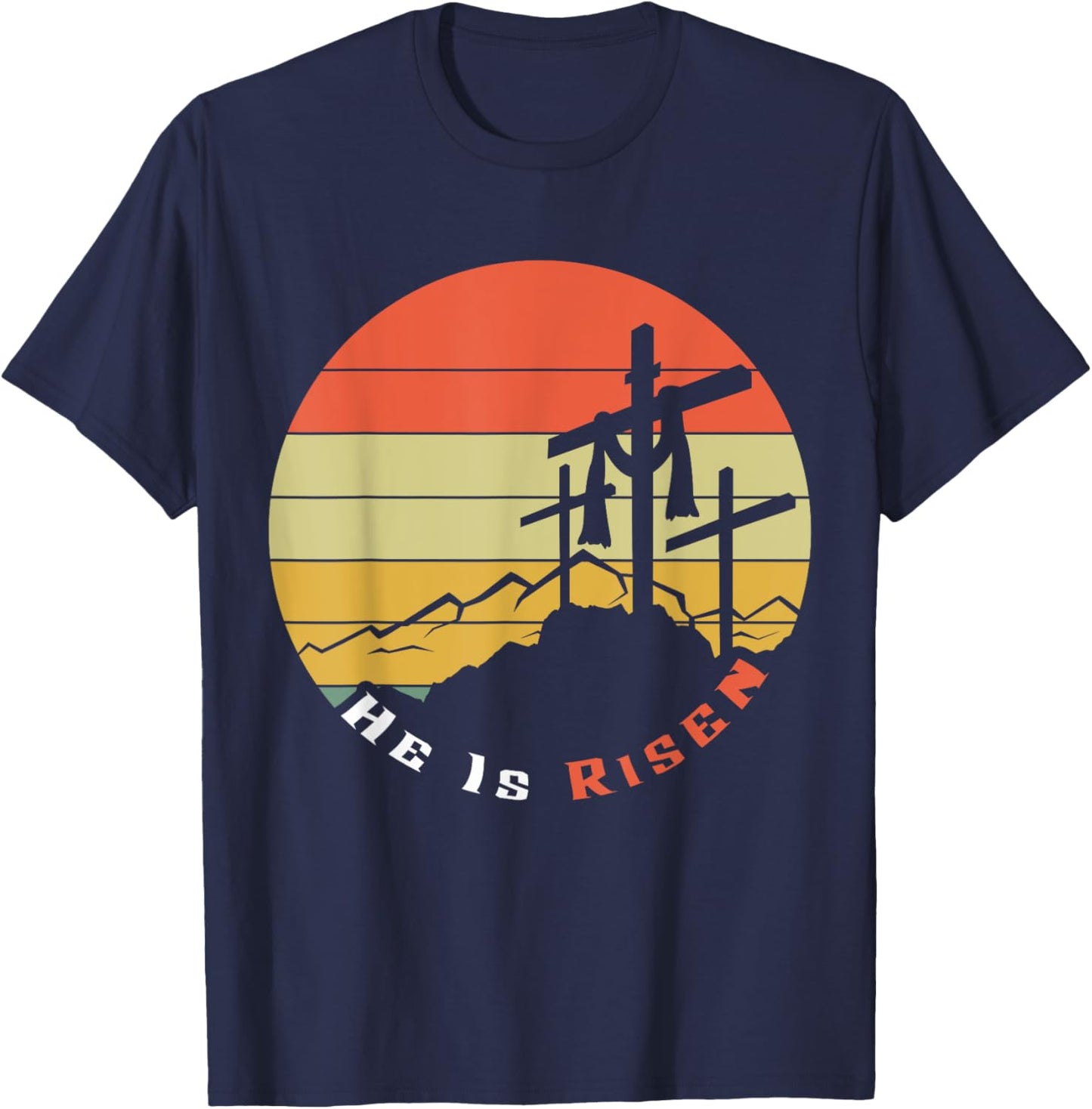Retro He Risen Jesus Christian Religous Easter Sunday Jesus T-Shirt - T-Shirt | Navy
