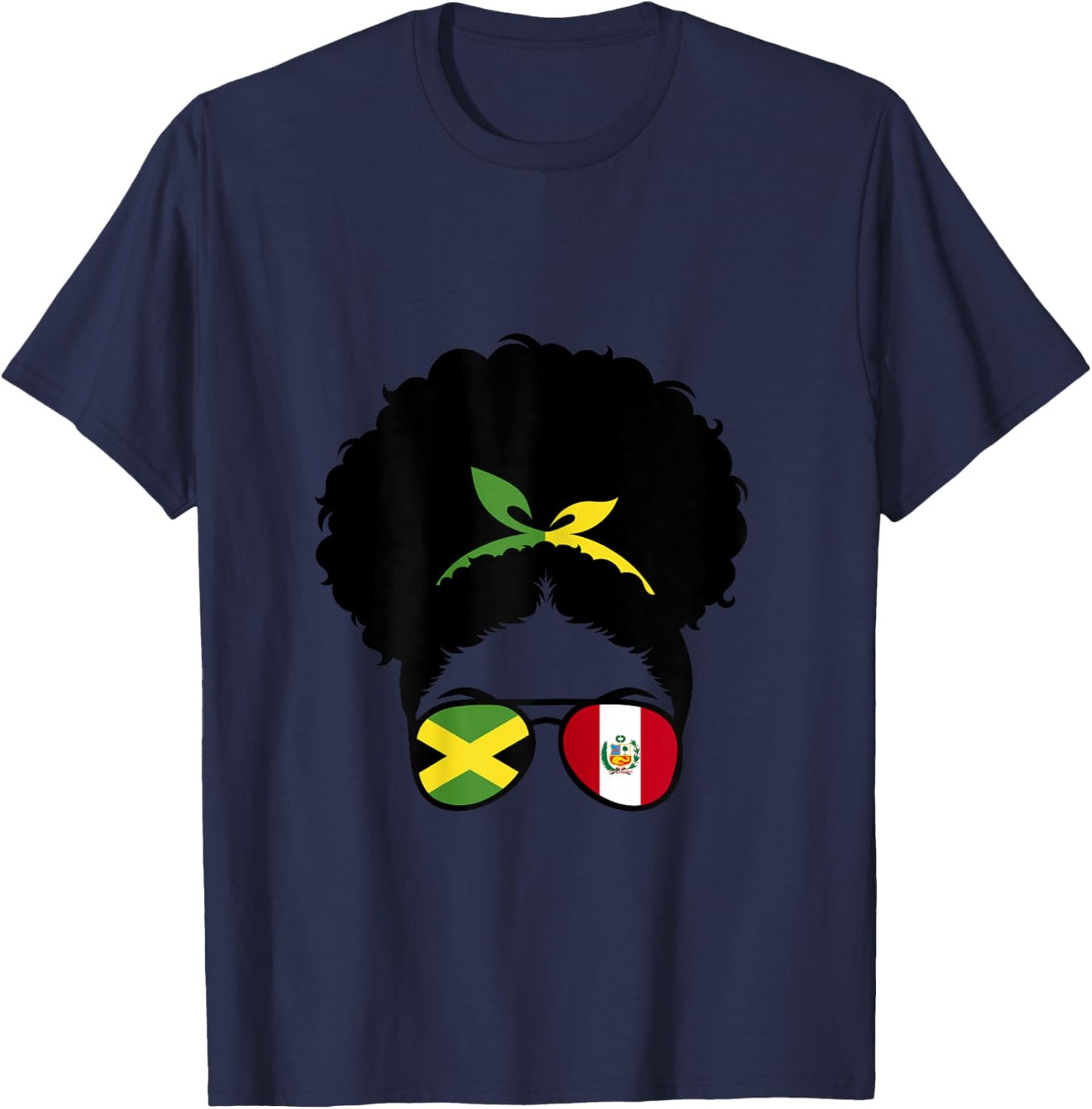 Jamaica and Peru Mix Afro Bun Peruvian and Jamaican T-Shirt - T-Shirt | Navy