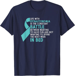 Life With Dysautonomia Dysautonomia Awareness Turquoise Pots , Small, Black T-Shirt - T-Shirt | Navy
