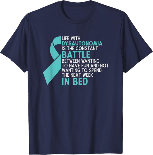 Life With Dysautonomia Dysautonomia Awareness Turquoise Pots , Small, Black T-Shirt - T-Shirt | Navy