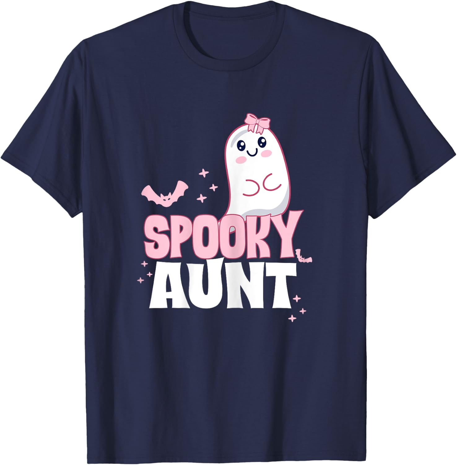 Spooky Aunt Family Cute Pink White Ghost Boo Halloween T-Shirt - T-Shirt | Navy