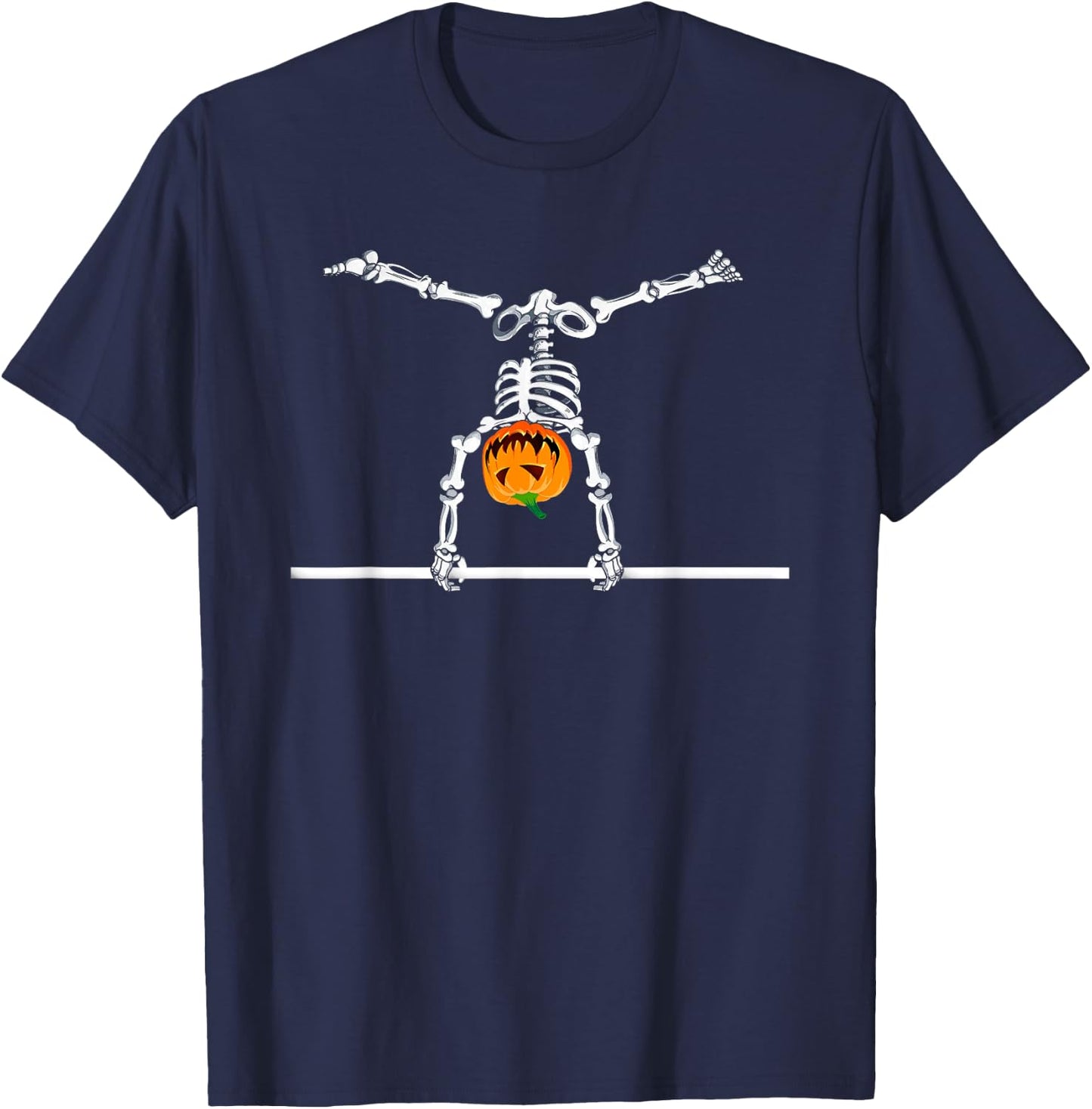 Skeleton Gymnastics Halloween Pumpkin Horizontal Bar T-Shirt - T-Shirt | Navy
