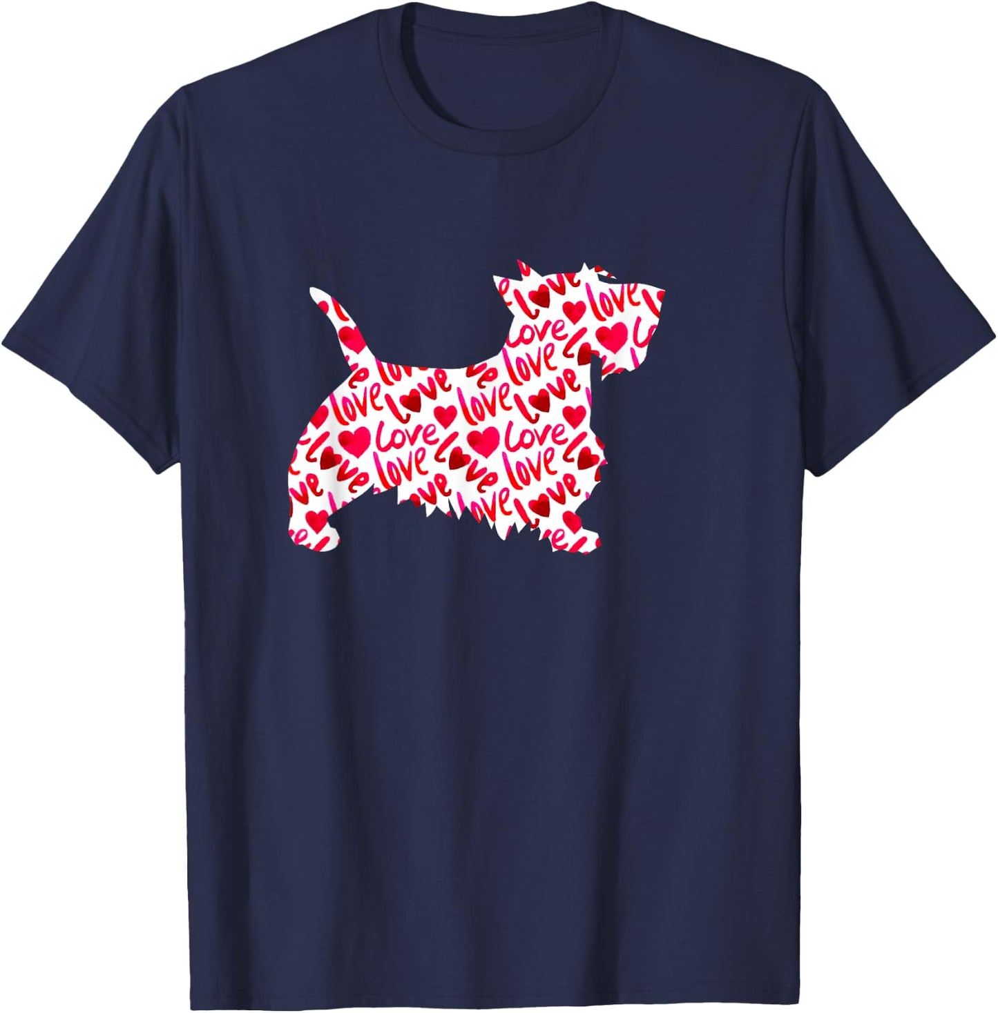 Scottie Scottish Terrier Heart Dog Valentine's Day T-Shirt - T-Shirt | Navy