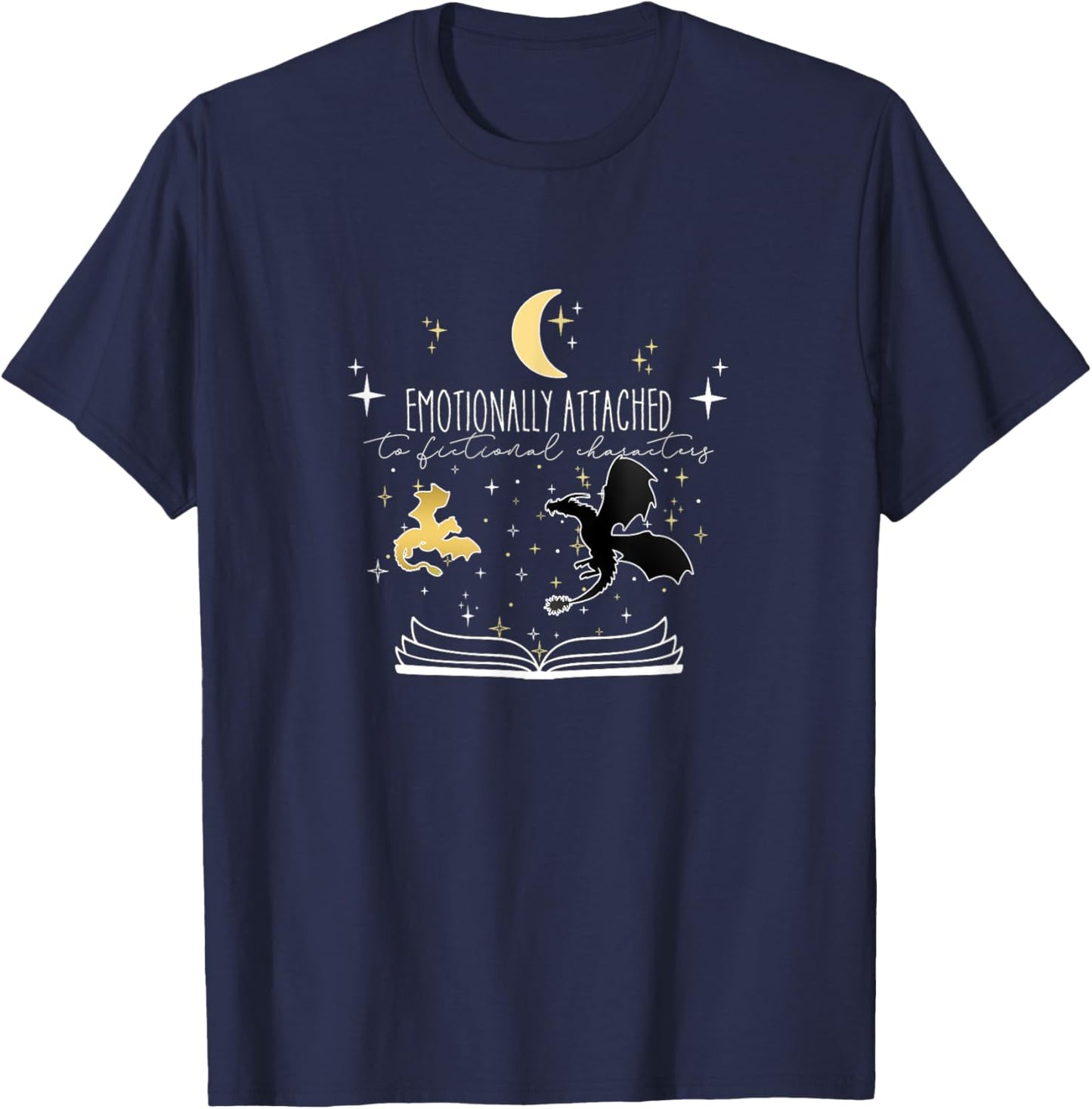 TDK Enterprises - Illumination Emotionally Attached to Fictional Characters -Adult Bookworm Black Short Sleeve S T-Shirt - T-Shirt | Navy