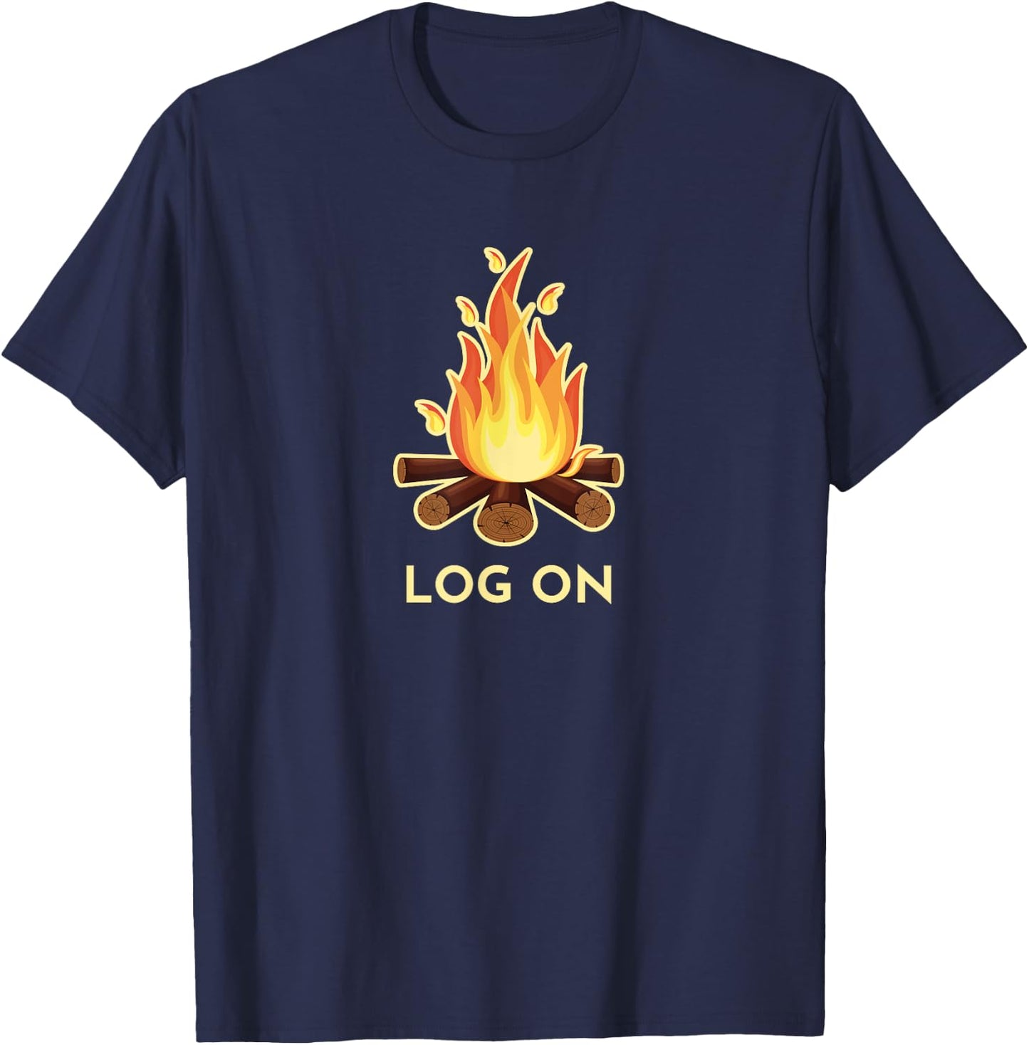 Campfire Pun, LOG ON, Camping T-Shirt - T-Shirt | Navy
