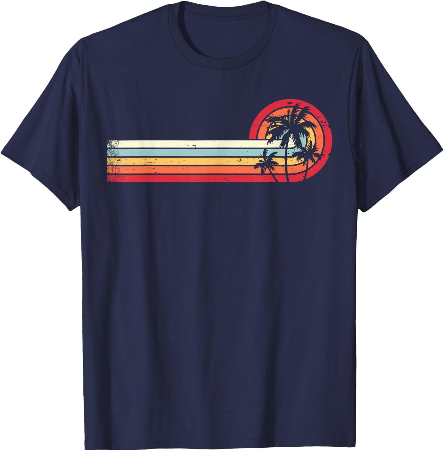 Palm Tree Shirt Tropical Beach Vintage Retro Style 70s 80s Women Girls Kids T-Shirt - T-Shirt | Navy