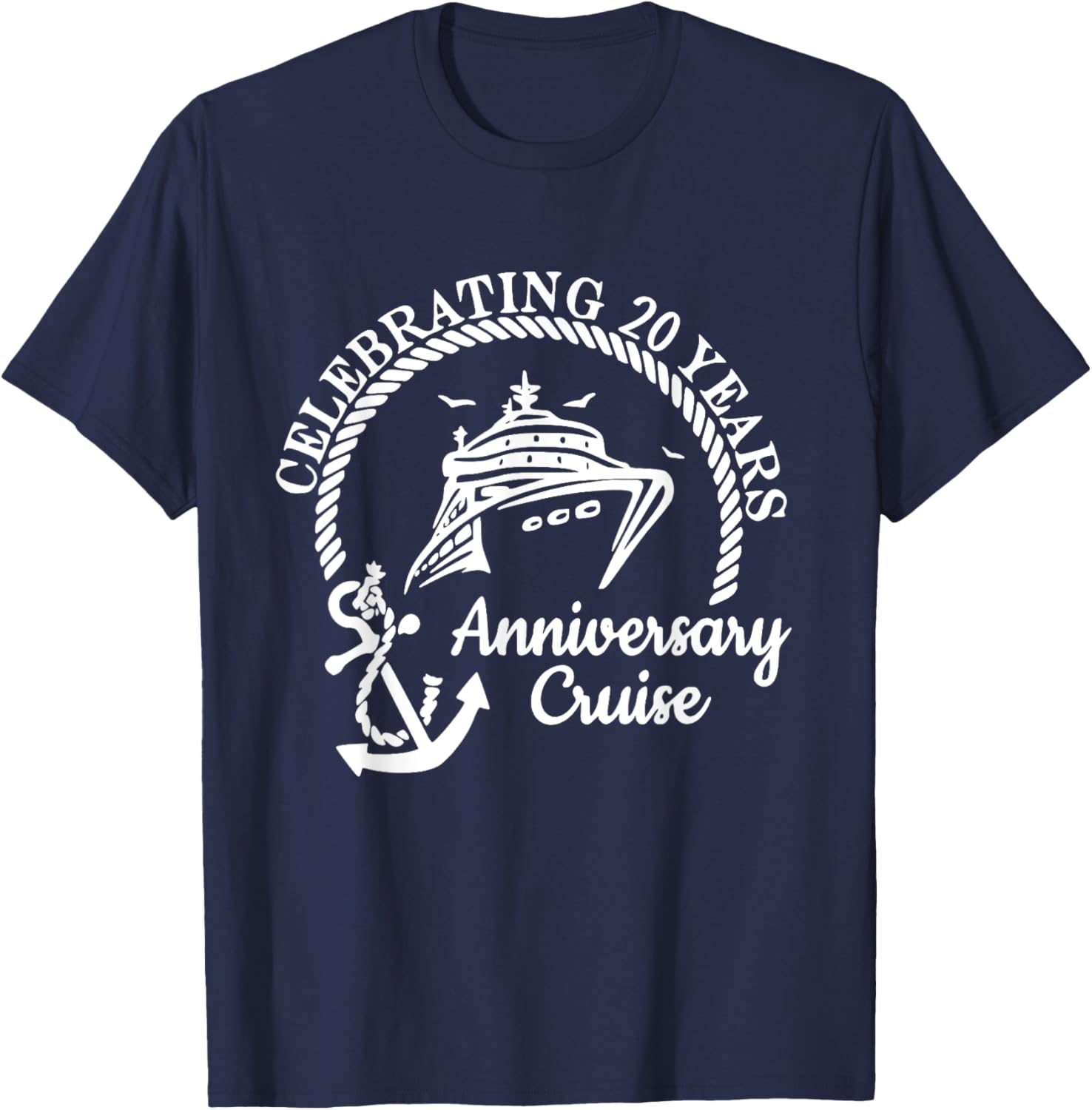 Celebrating 20th Marriage Wedding Anniversary Cruise Couple T-Shirt - T-Shirt | Navy