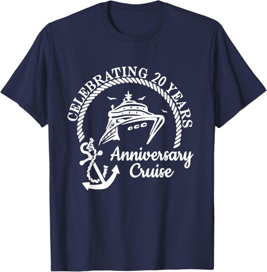 Celebrating 20th Marriage Wedding Anniversary Cruise Couple T-Shirt - T-Shirt | Navy