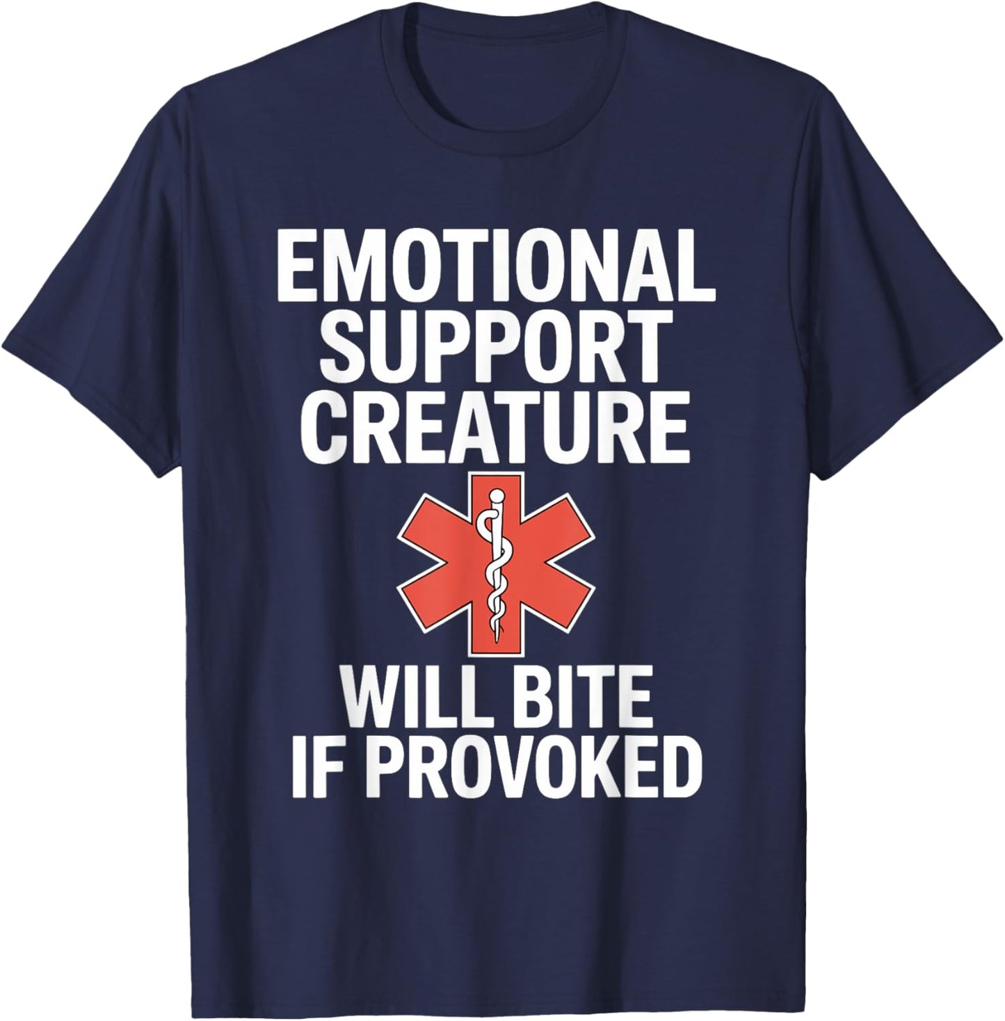 Emotional Support Creature Will Bite Funny Fathers Day Men T-Shirt - T-Shirt | Navy