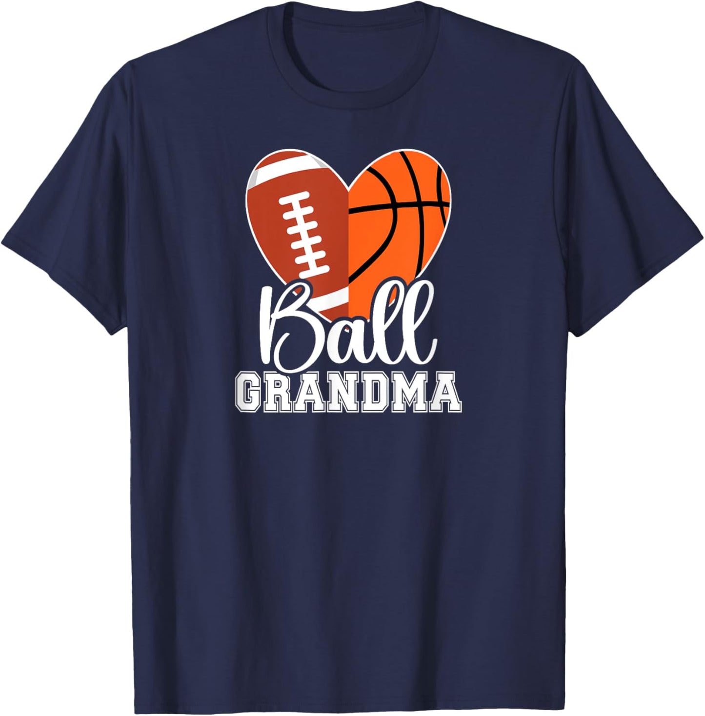 Ball Grandma Heart Football Basketball Grandma T-Shirt - T-Shirt | Navy