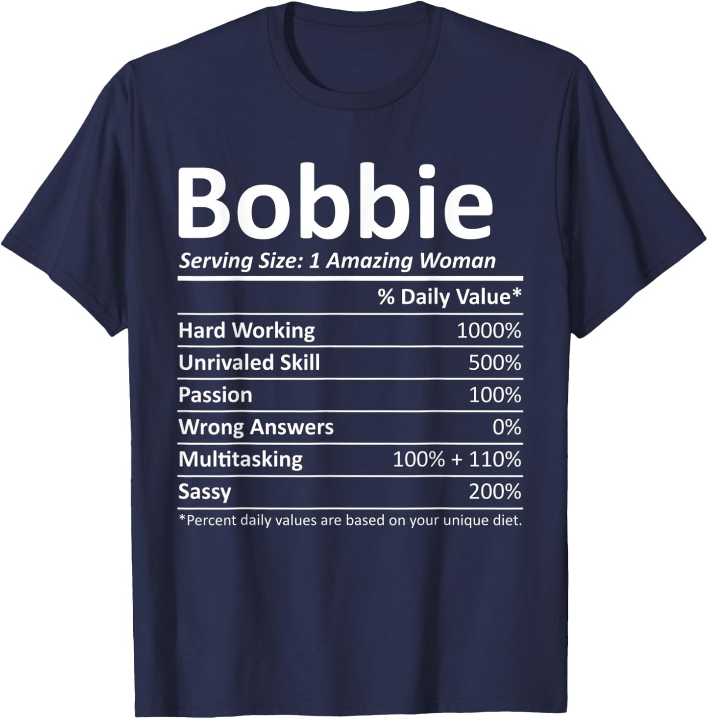BOBBIE Nutrition Personalized Name Funny Christmas Gift T-Shirt - T-Shirt | Navy