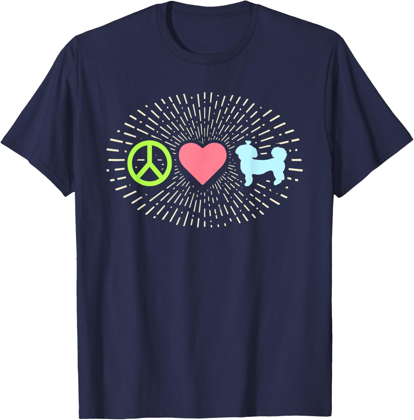 Peace Love Shih Tzu Hippy Puppy Dog Lover Shih Tzu Mom Dad Men Women Kids T-Shirt - T-Shirt | Navy