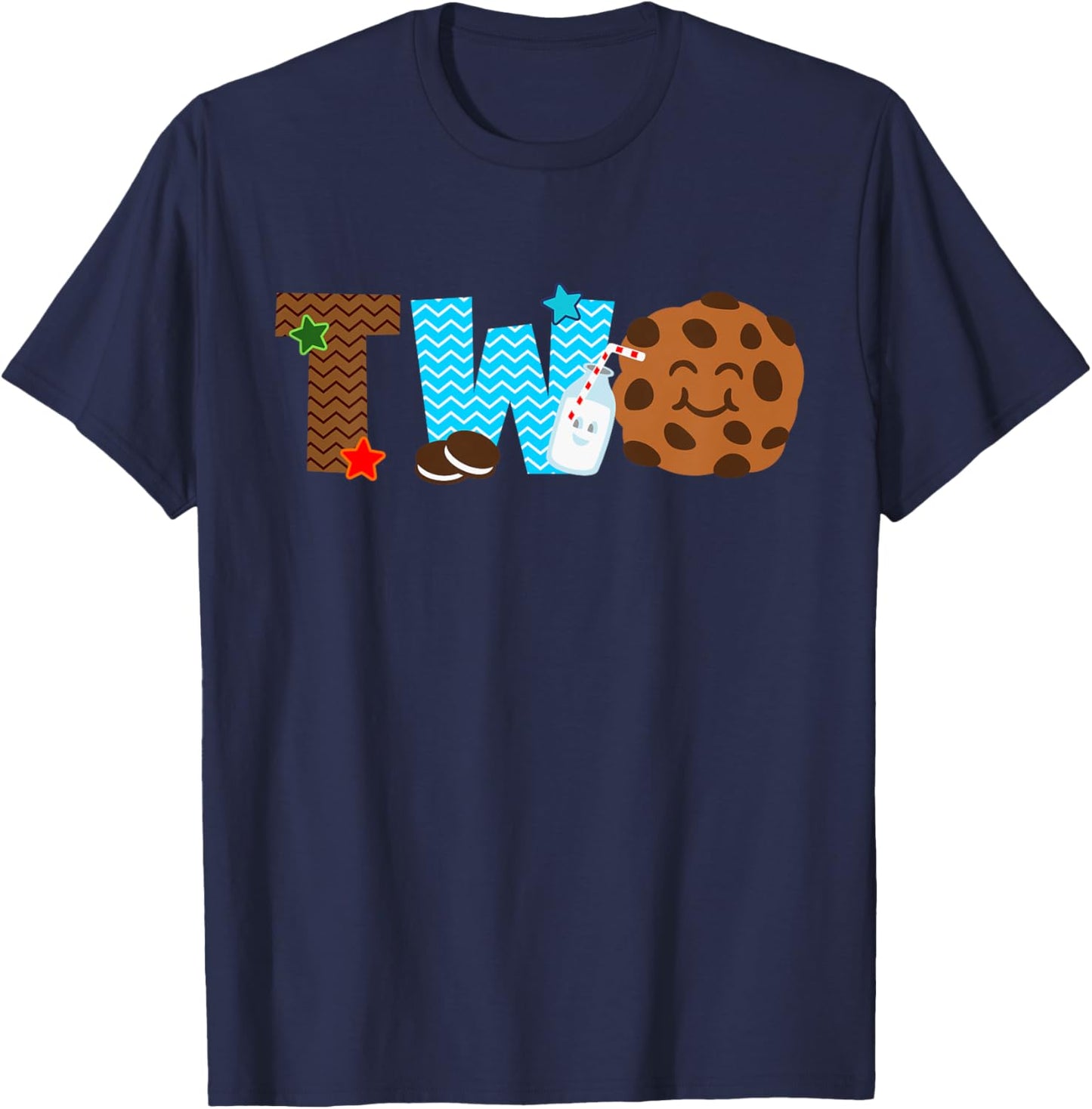 Kids 2nd Second Birthday Milk & Cookies Theme Party Two Year Old T-Shirt - T-Shirt | Navy