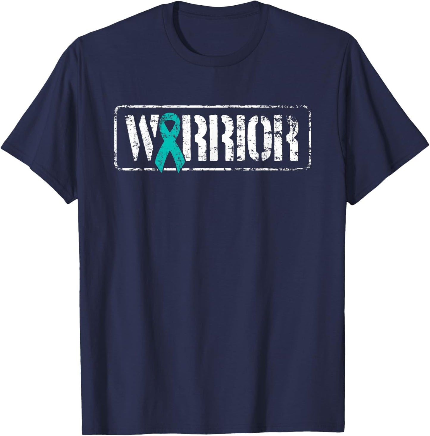 Ovarian Cancer Warrior - Teal Military Style Awareness T-Shirt - T-Shirt | Navy