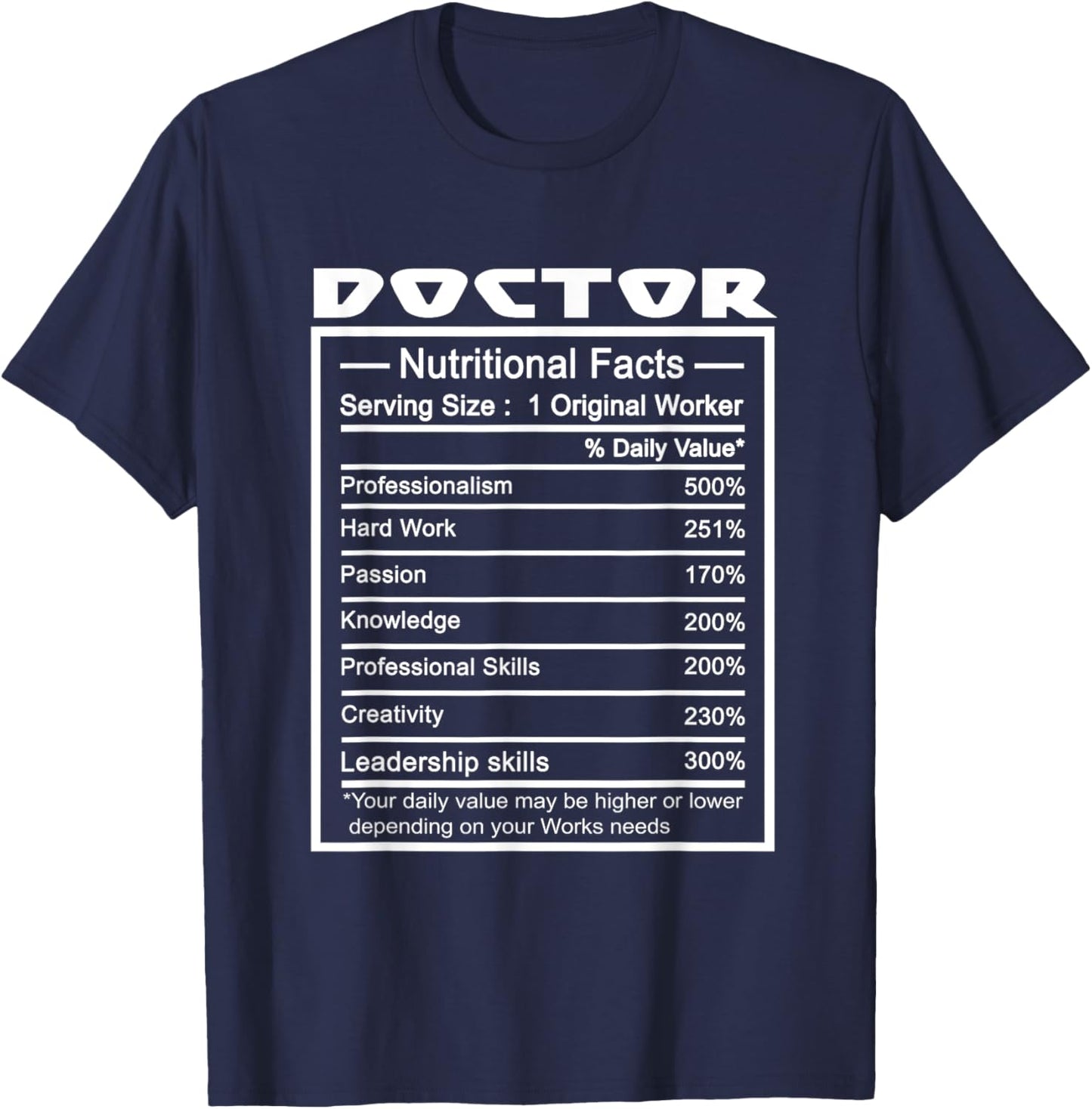 Doctor Funny Job Title Worker Nutrition Facts Doctor T-Shirt - T-Shirt | Navy