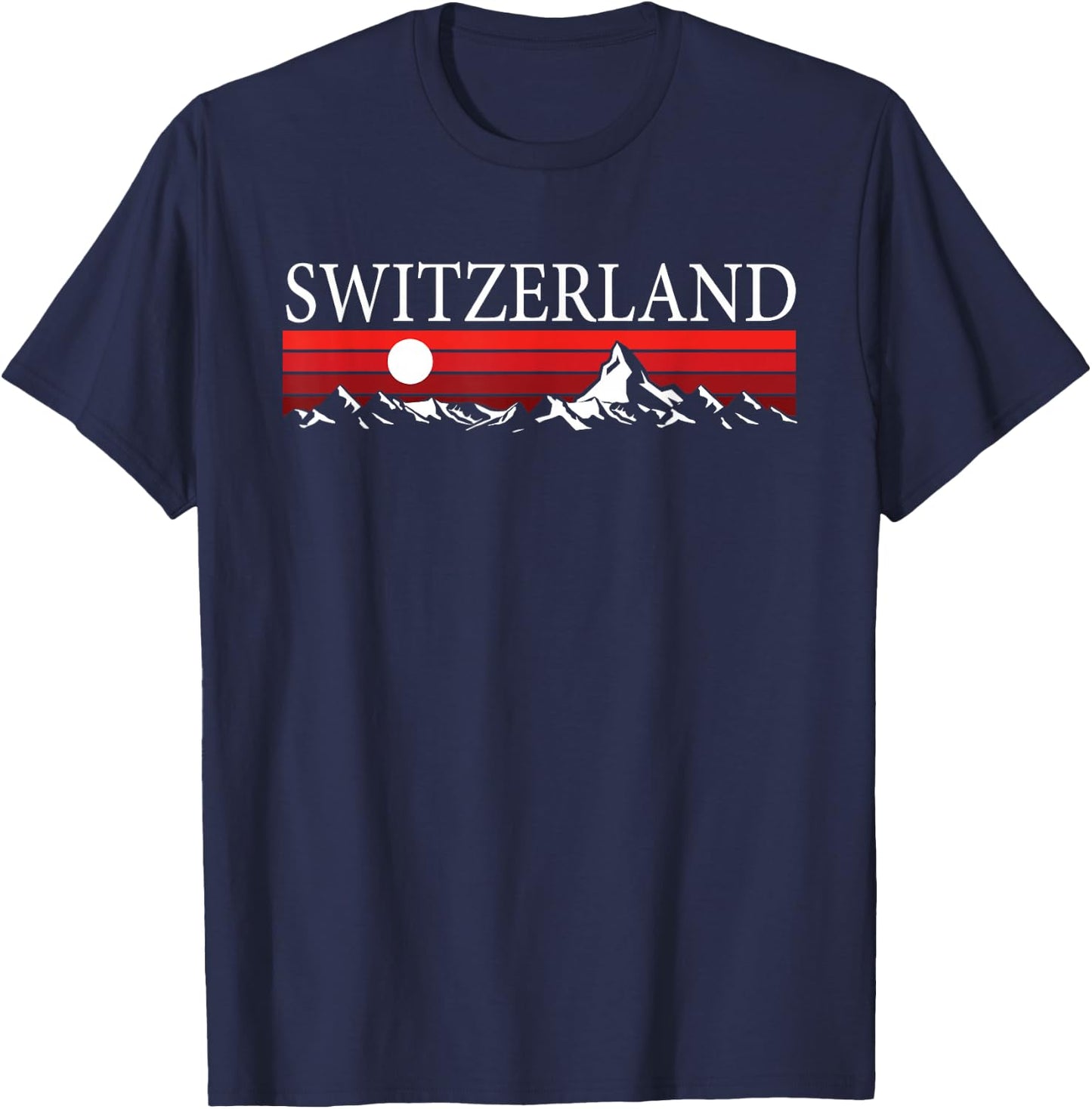 Swiss Alps And Red Sunset Switzerland Mountains T-Shirt - T-Shirt | Navy