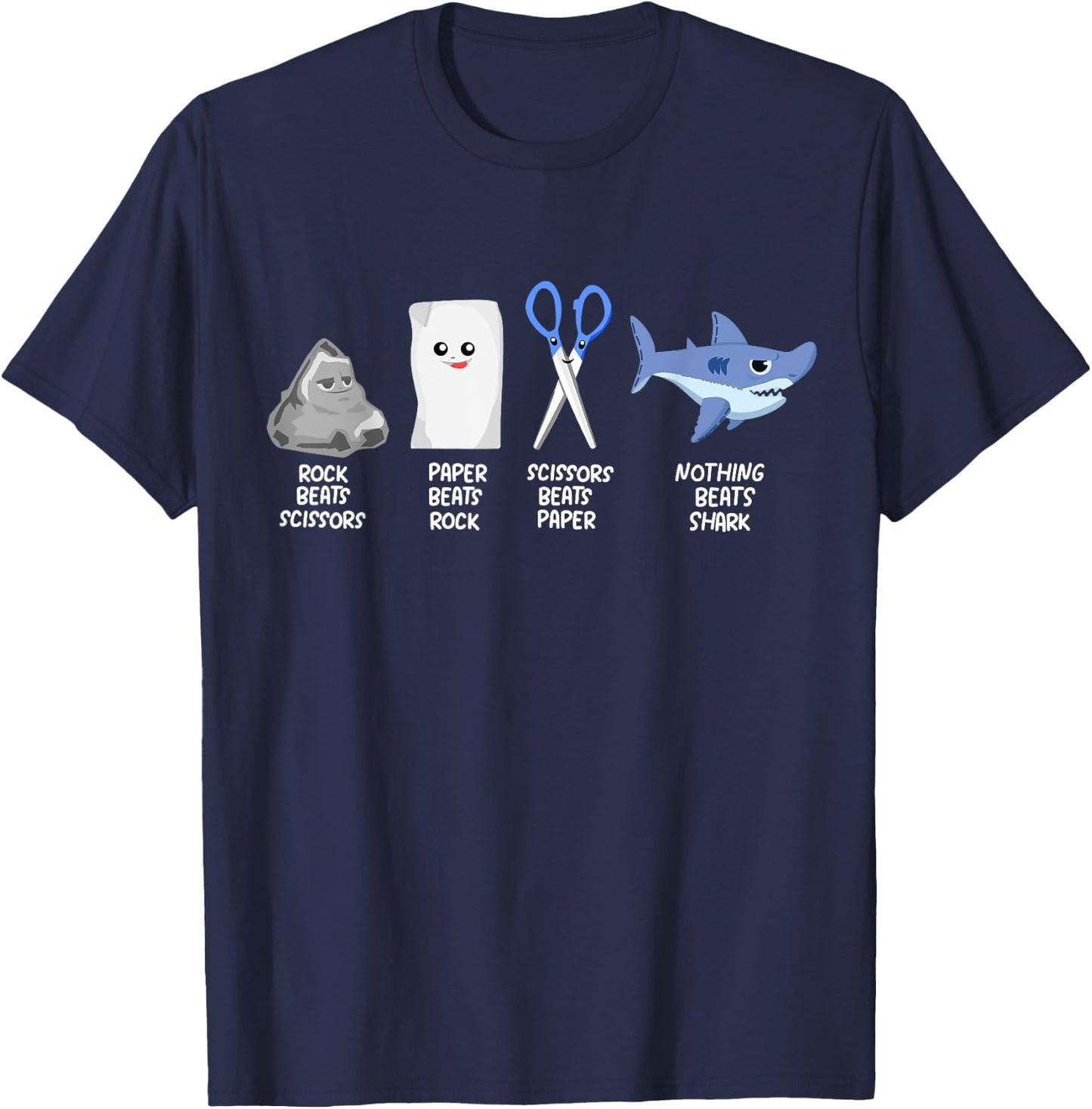 Kids Rock Paper Scissors Shark Clothes Outfit Gift Sharks T-Shirt - T-Shirt | Navy
