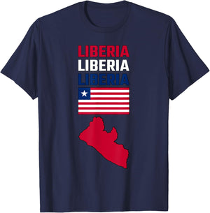 Liberia map with Liberian flag in colors of the flag T-Shirt - T-Shirt | Navy