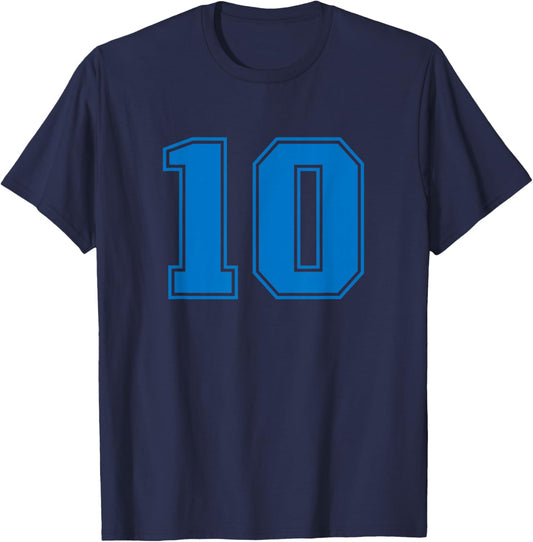 Number #10 Blue Sports Uni Number T-Shirt - T-Shirt | Navy