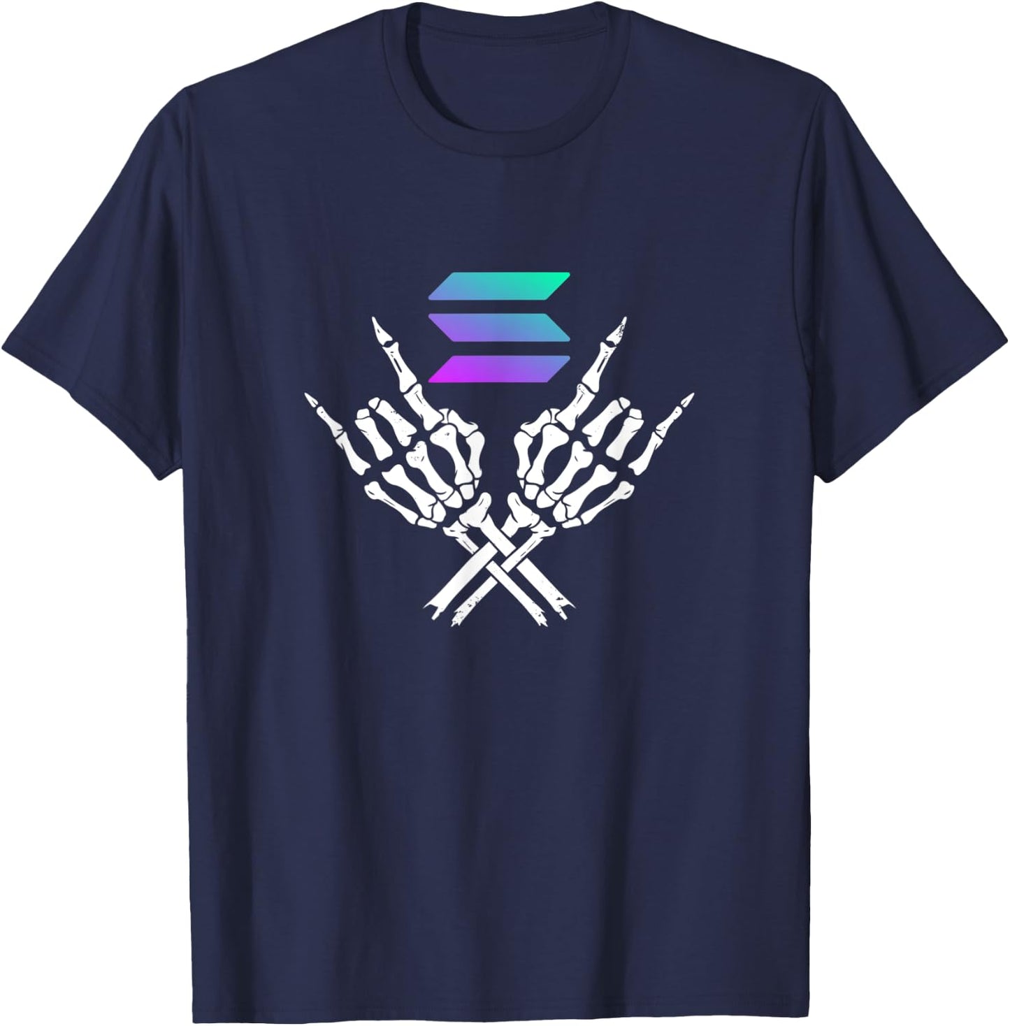 Solana Crypto Skeleton Halloween Theme Metal Hands SOL T-Shirt - T-Shirt | Navy
