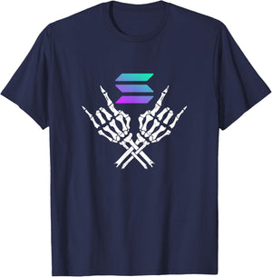 Solana Crypto Skeleton Halloween Theme Metal Hands SOL T-Shirt - T-Shirt | Navy