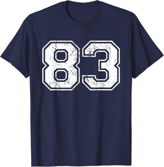 Number 83 Eighty Three Distressed Vintage Sports Team Gym T-Shirt - T-Shirt | Navy