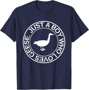 Just A Boy Who Loves Geese Gift Waterfowl Goose T-Shirt - T-Shirt | Navy
