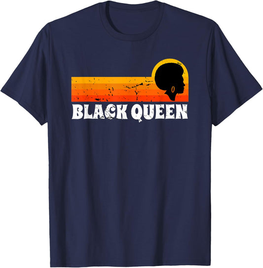 Black Queen Vintage Retro Afro Woman T-Shirt - T-Shirt | Navy