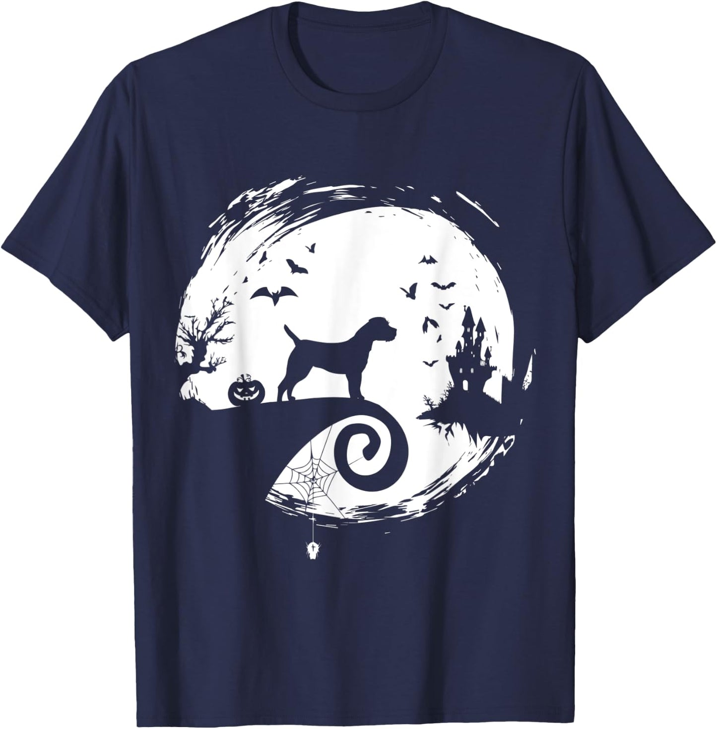 Border Terrier Halloween Costume Moon Silhouette Creepy T-Shirt - T-Shirt | Navy