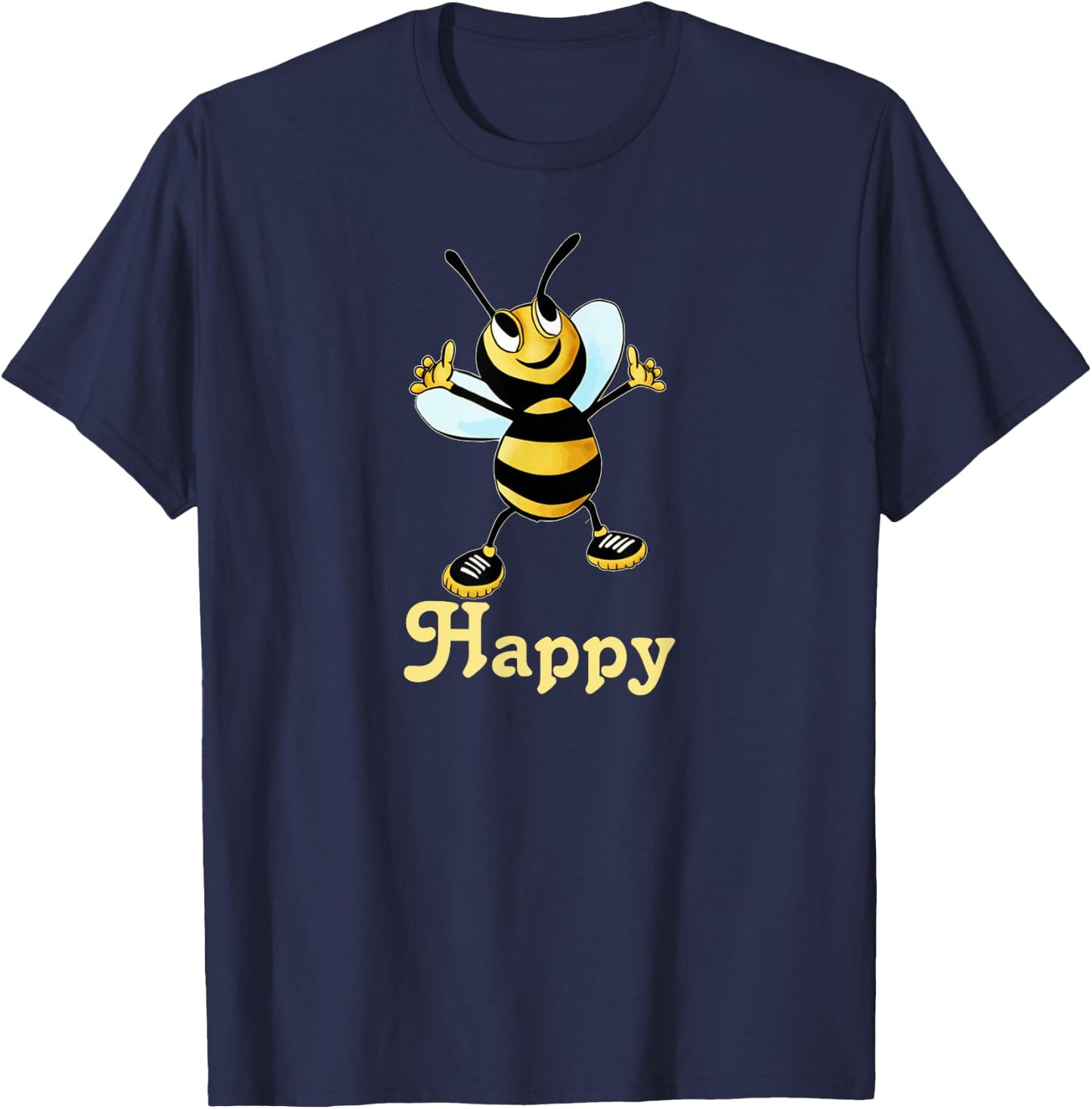 Be Happy. smiling honey bee, bumblebee, positive message T-Shirt - T-Shirt | Navy