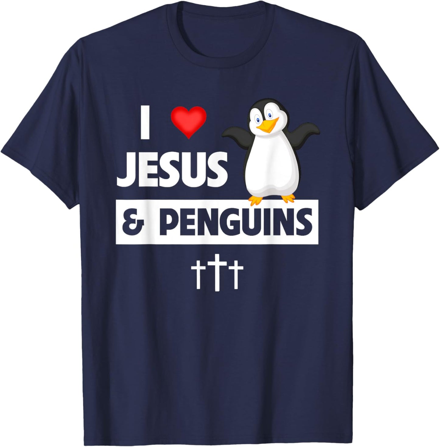 I Love Jesus and Penguins Christian Flightless Bird Bible T-Shirt - T-Shirt | Navy