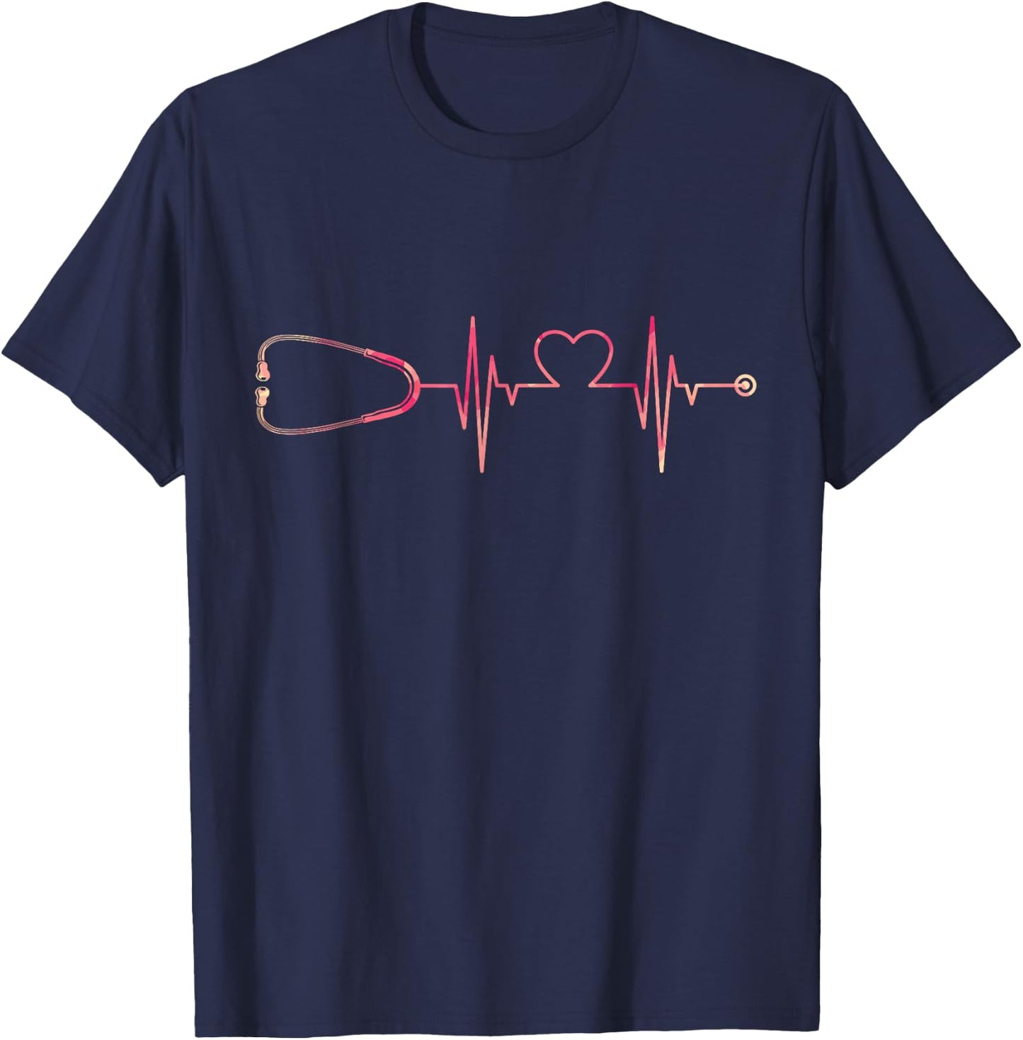 ECG Stetoscope Heartbeat Nurse Heart Doctor T-Shirt - T-Shirt | Navy