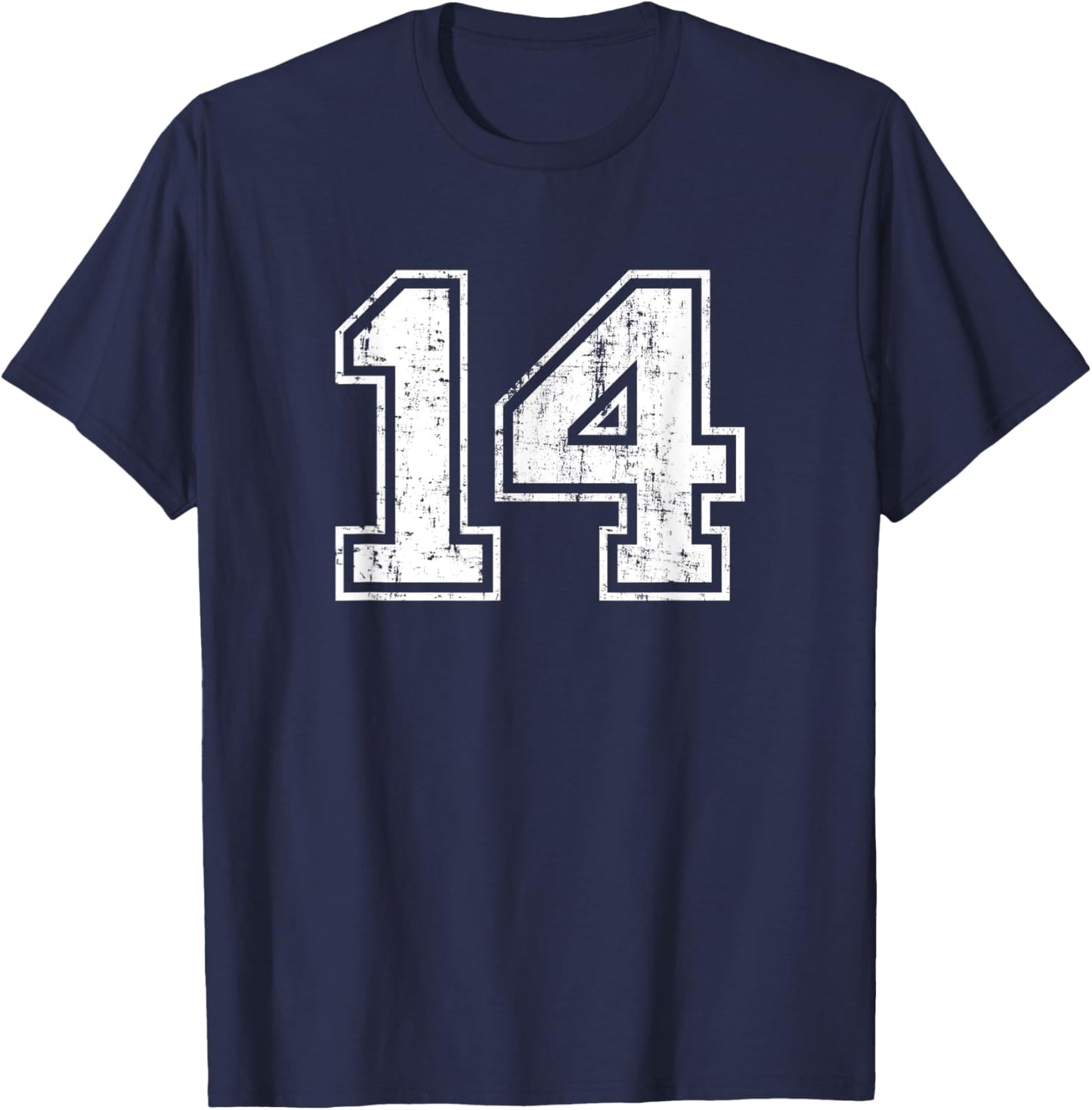 Number 14 Fourteen Distressed Vintage Sports Team Training T-Shirt - T-Shirt | Navy