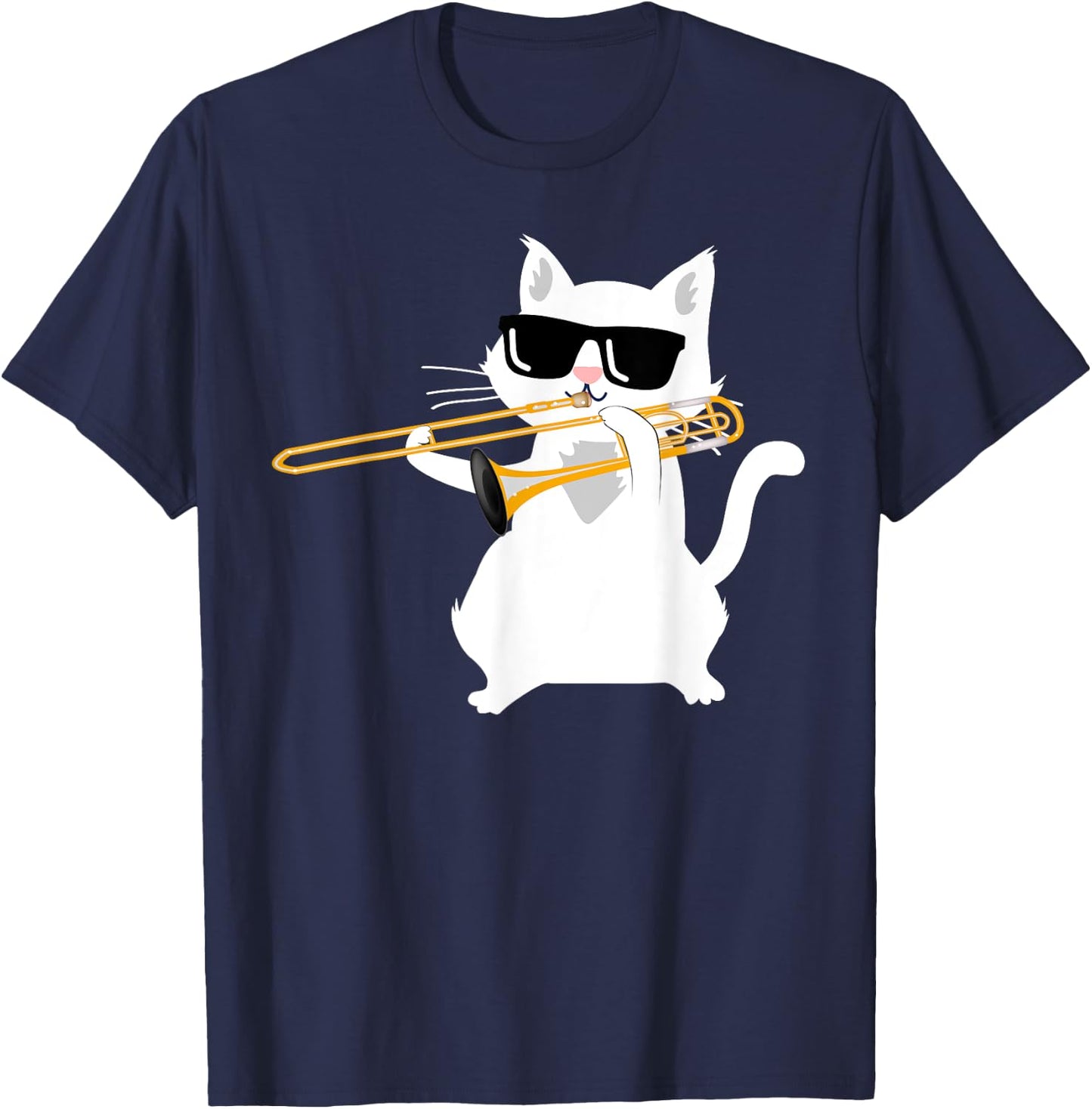 Cat Playing Trombone Women Girls Kids T-Shirt - T-Shirt | Navy