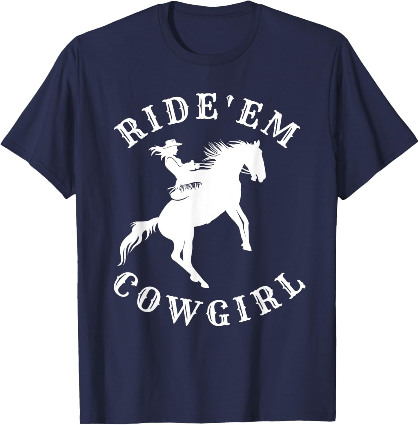 Western Ride'em Cowgirl Retro Vintage counrty arch T-Shirt - T-Shirt | Navy