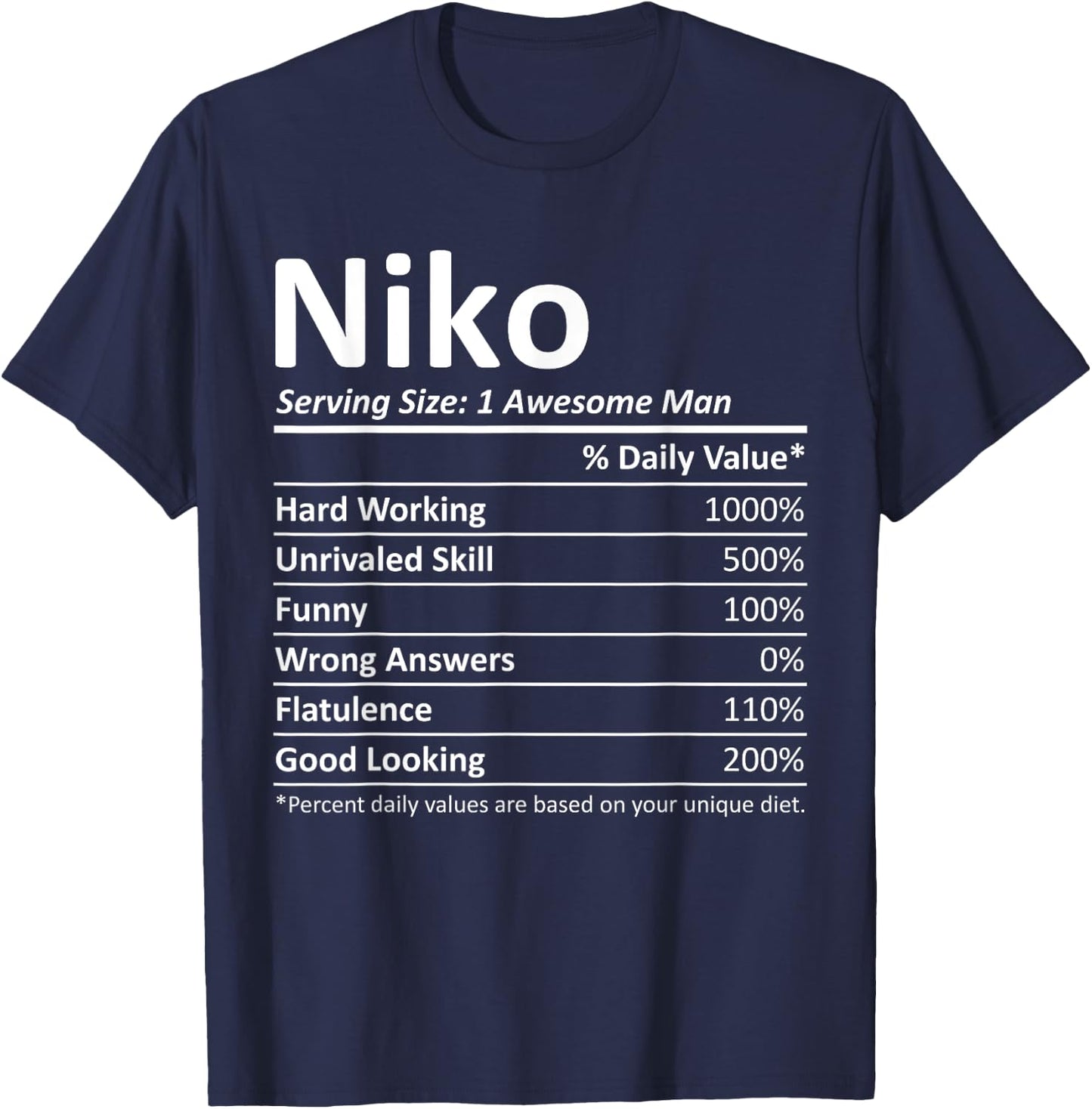 NIKO Nutrition Funny Birthday Personalized Name Gift T-Shirt - T-Shirt | Navy