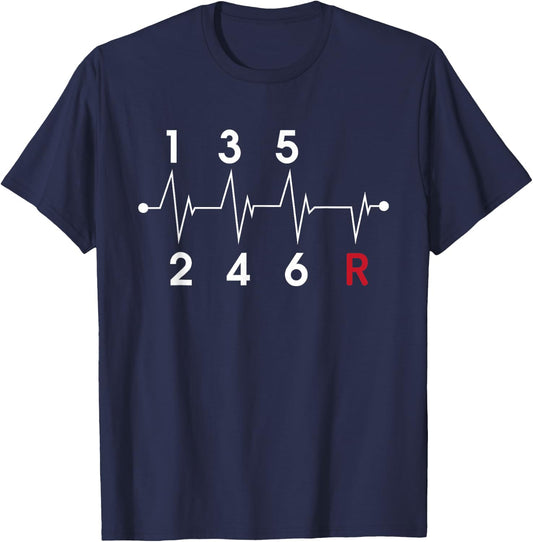 6 Speeds Gear Shift Manual Transmission Funny Car Race Gift T-Shirt - T-Shirt | Navy