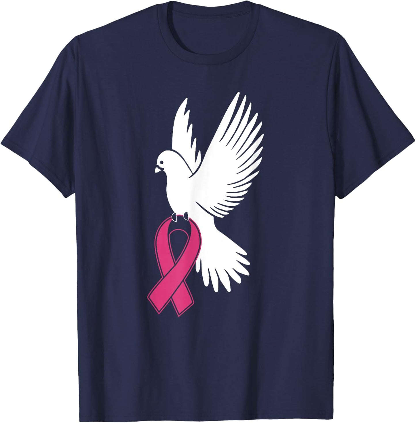 White Dove Carrying Breast Cancer Awareness Pink Ribbon T-Shirt - T-Shirt | Navy