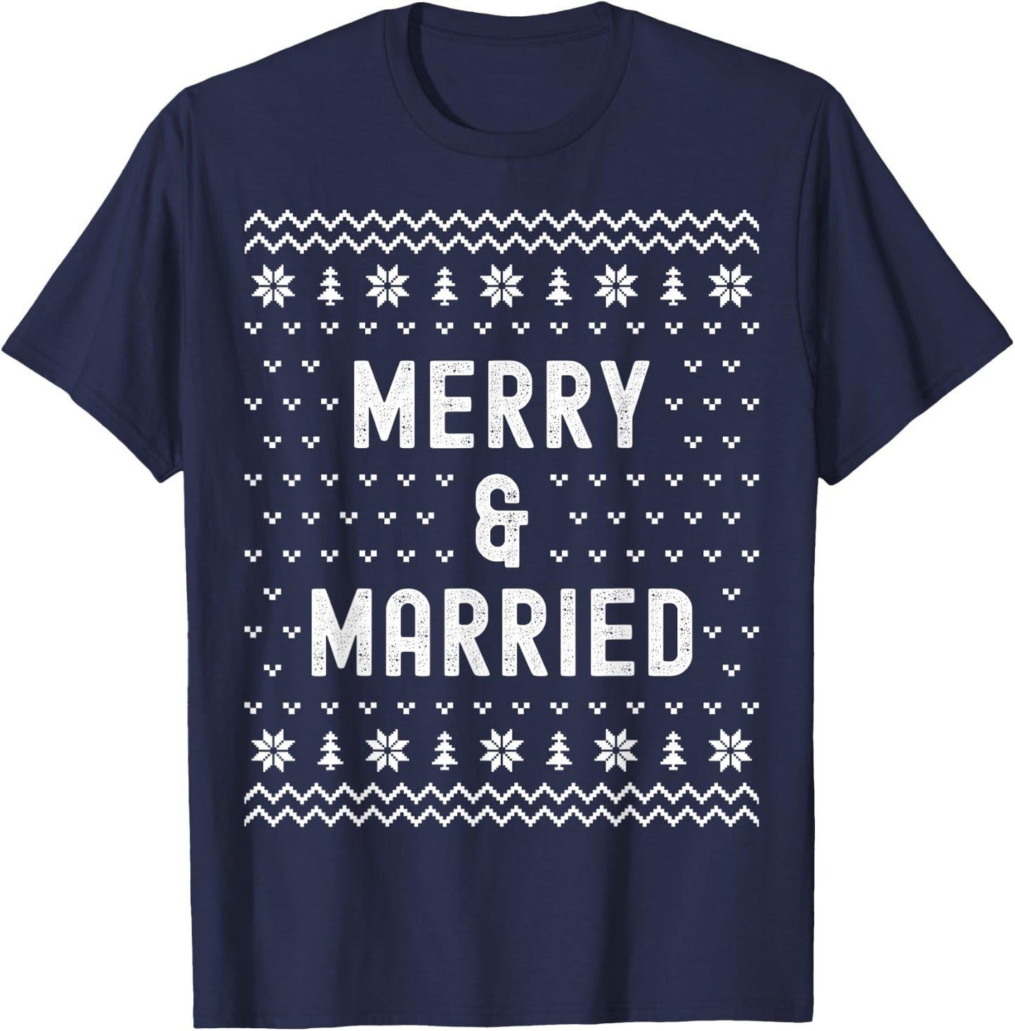 Merry & Married Matching Couples First Christmas as Mr & Mrs T-Shirt - T-Shirt | Navy