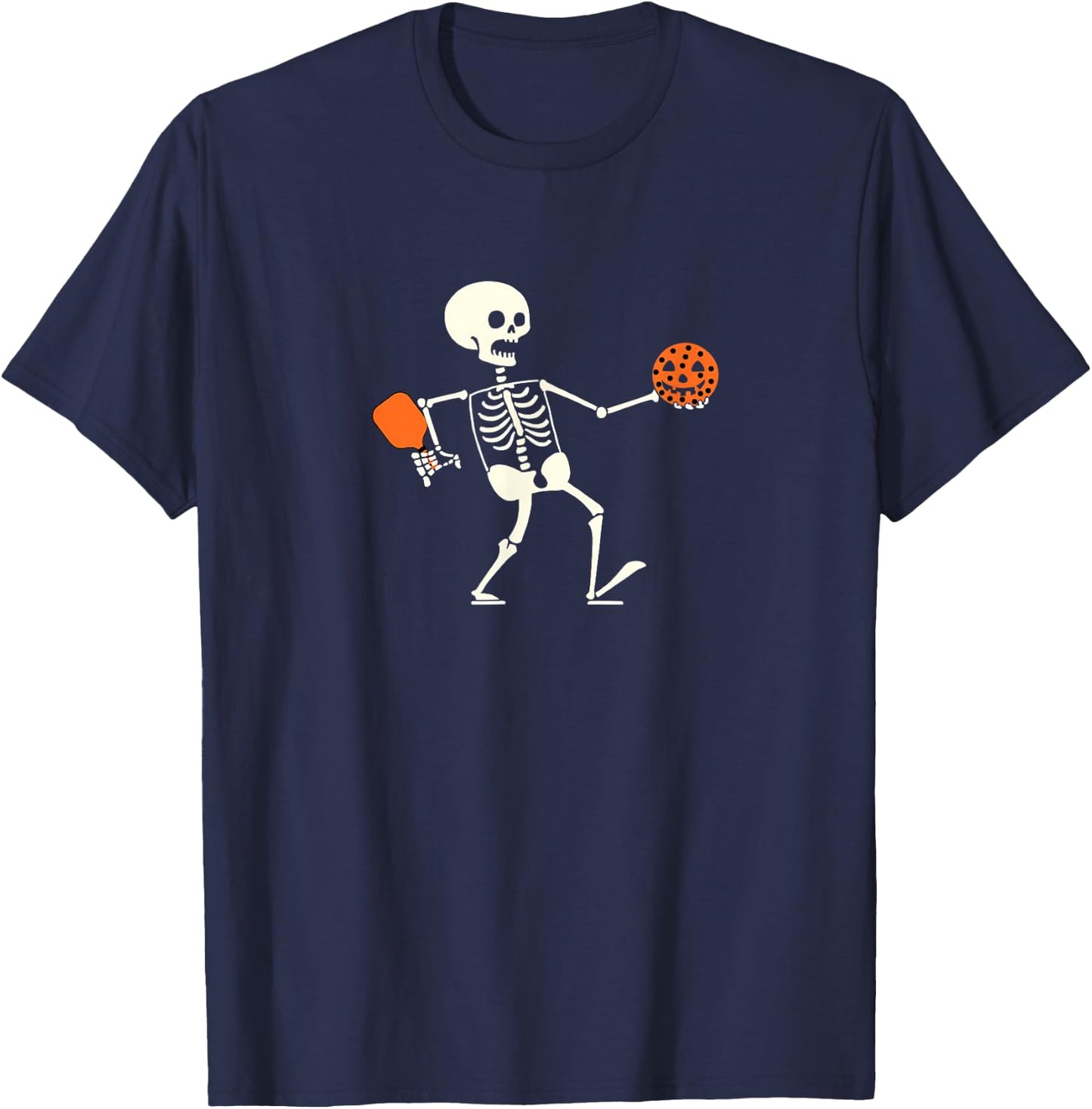 Funny Skeleton playing Pickleball Halloween T-Shirt - T-Shirt | Navy