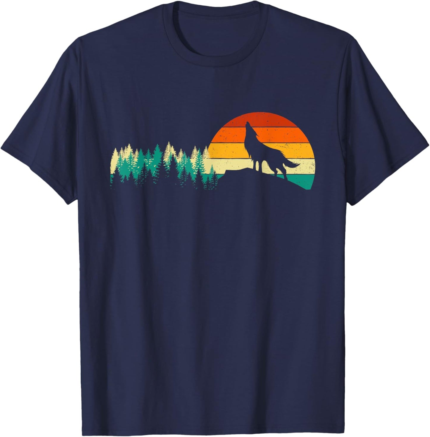 Retro Vintage Wolf - Wildlife Nature Forest Lover T-Shirt - T-Shirt | Navy