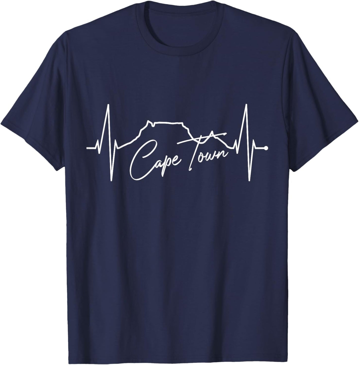 Cape Town Skyline Heartbeat Love South Africa Table Mountain T-Shirt - T-Shirt | Navy
