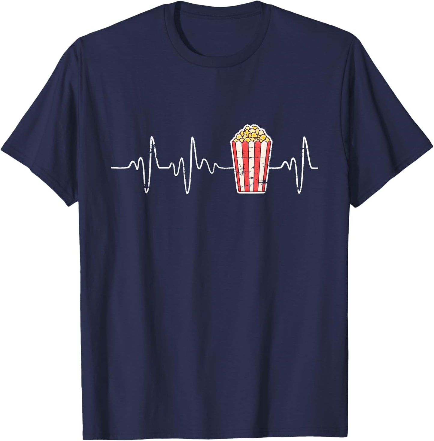 Movie Snack Popcorn Lover Heartbeat Gift Popcorn T-Shirt - T-Shirt | Navy