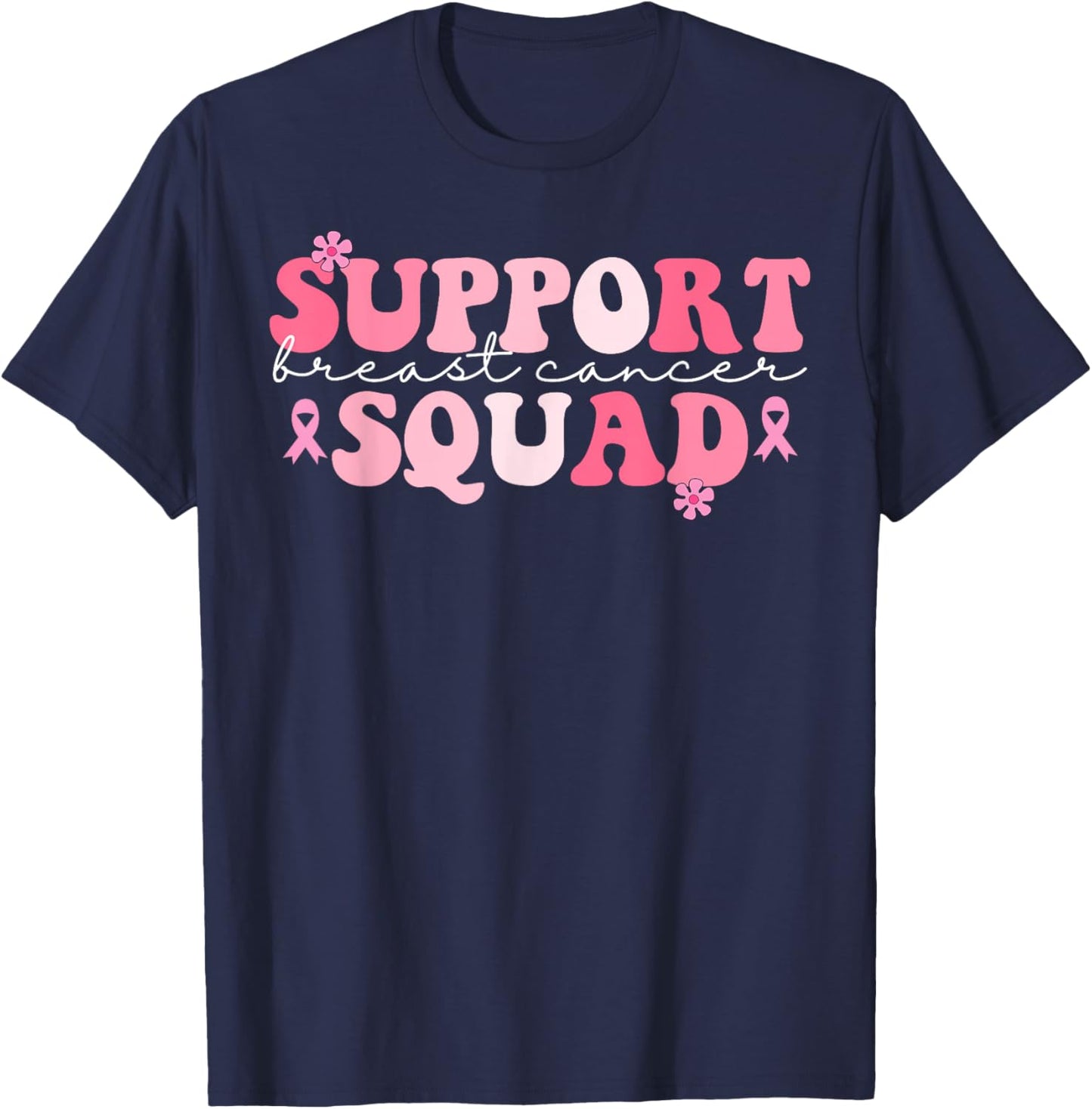 Pink Groovy Support Squad Breast Cancer Awareness Month T-Shirt - T-Shirt | Navy